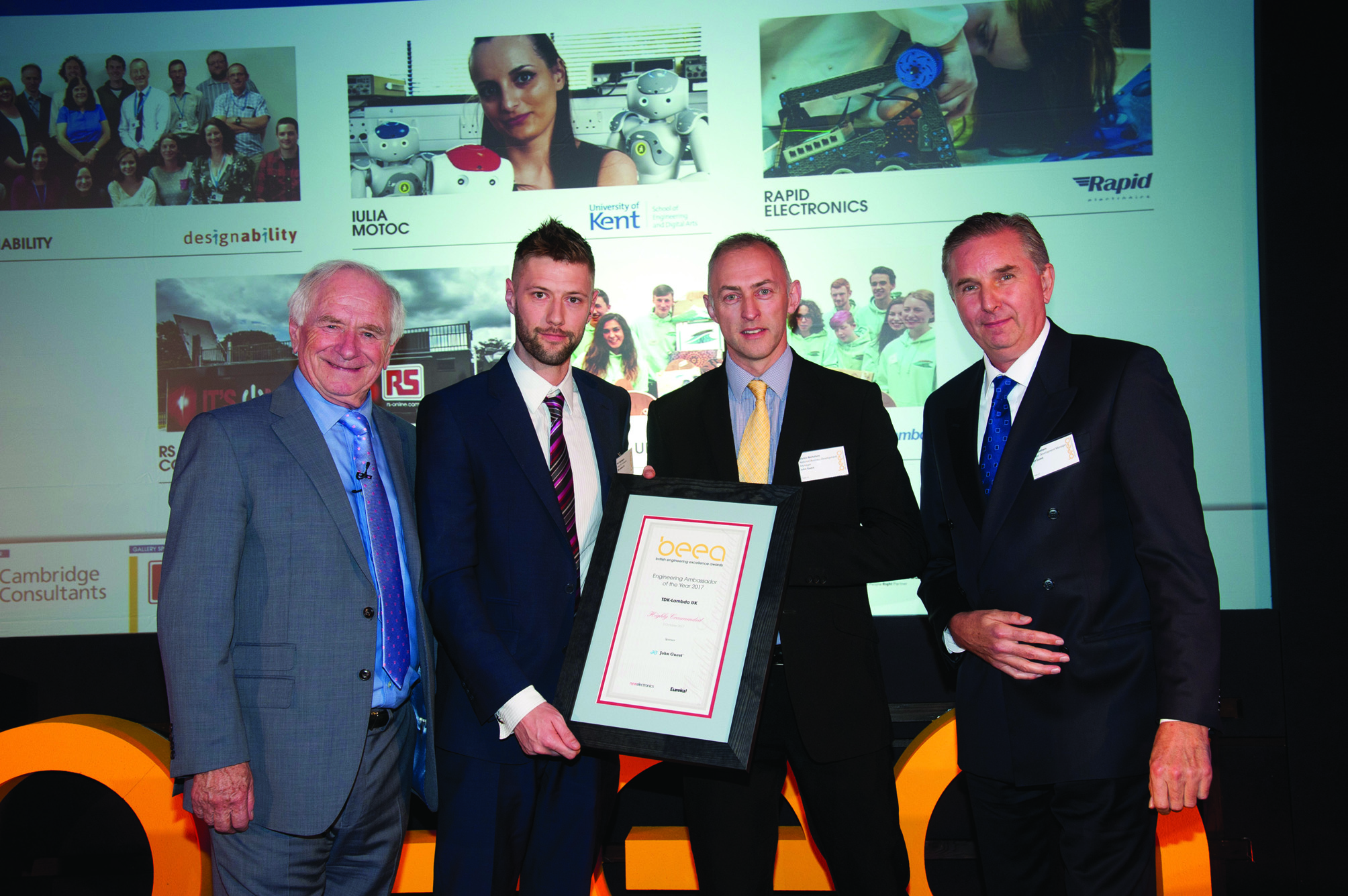 Johnny Ball presents TDK-Lambda UK’s Nick Heighington with the ‘Highly Commended’ certificate for the British Engineering Excellence Awards (BEEAs) Engineering Ambassador of the Year